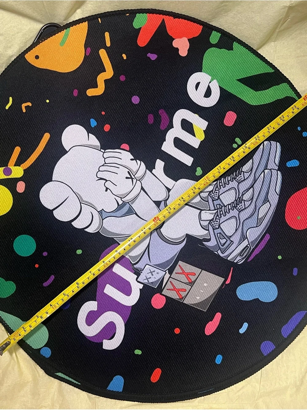 Custom Supreme Black Round KAWS Graphic Mat with Multicolor Accents